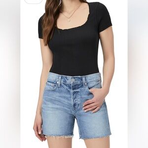 NWT Paige Size 26 Finn Raw Hem Covered Button Fly Short Aniyah Distressed Denim
